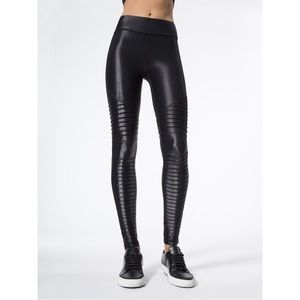 Carbon38 Shiny High Waist Black Faux Leather Moto Leggings